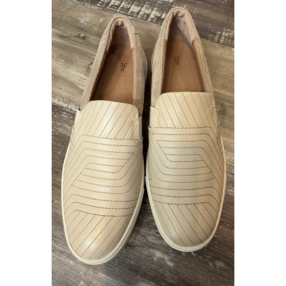 Frye Melanie Geometric Women's 9M Cream Beige Slip On Sneakers Shoes